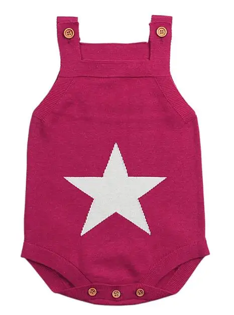 Боди для новорожденных мальчиков с принтом «Звезда», комбинезон без рукавов, детская одежда для близнецов, на лямках, детское боди для девочек, осенняя вязаная одежда для малышей - Цвет: 82W405 Rose red