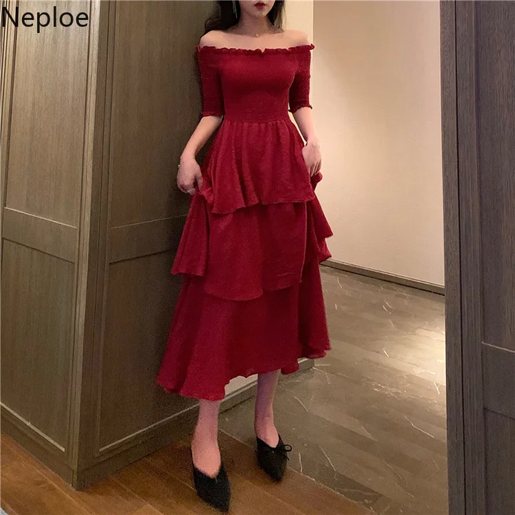 Neploe женские летние с открытыми плечами платье 2019 короткий рукав Sexy бретелек Vestidos