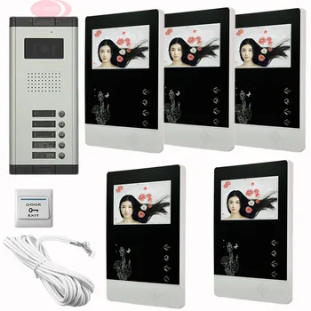 Apartment Doorbell System 5 Keys Video Door Phone Doorbell Intercom Kit IR Night Vision Camera Monitor