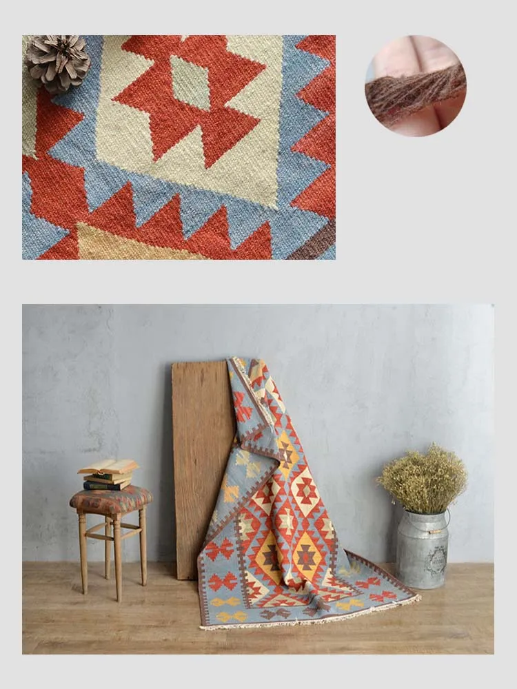 Excellent Kilim 100% wool handmade Carpet geometric Indian Rug plaid striped Modern contemporary tapestry mat design Bohemian Nordic style 3