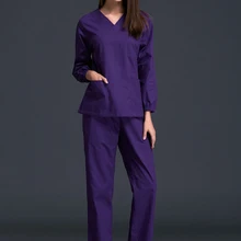 Зимние медицинские тканые Скрабы женские новые женские с длинным рукавом Скраб Униформа Набор Стоматологическая Больничная одежда хлопок