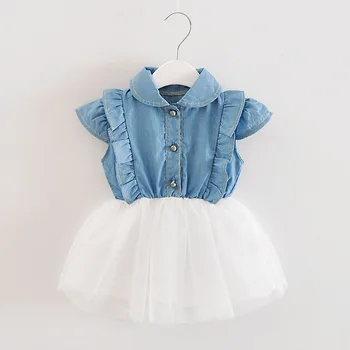 

Summer Girls Lace Dress Baby Denim Cotton Bebe Chiffon Cowboy Net Yarn Tutu Dress Children Infant Cute Party Princess Dresses