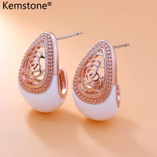 Kemstone Винтаж эмаль филигрань серьги гвоздики розовое золото Ретро богемный для женщин ювелирные подарки