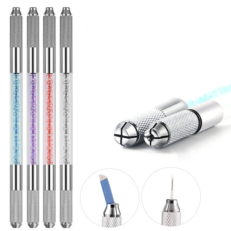 

Manual Double Crystal Acrylic Tattoo Pen Microblading Permanent makeup Eyebrow Tools 2 usage For Flat or Round Needles