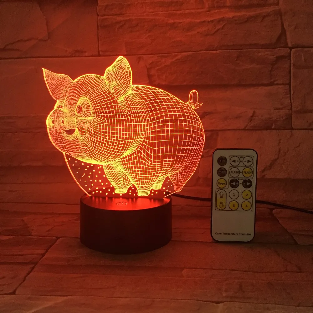 Remote Or Touch Control Colorful Pig 3D LED Night Light 5V USB Creative Small Acrylic Led Table Lamp Self Gifting Home Deco Gift | Лампы и