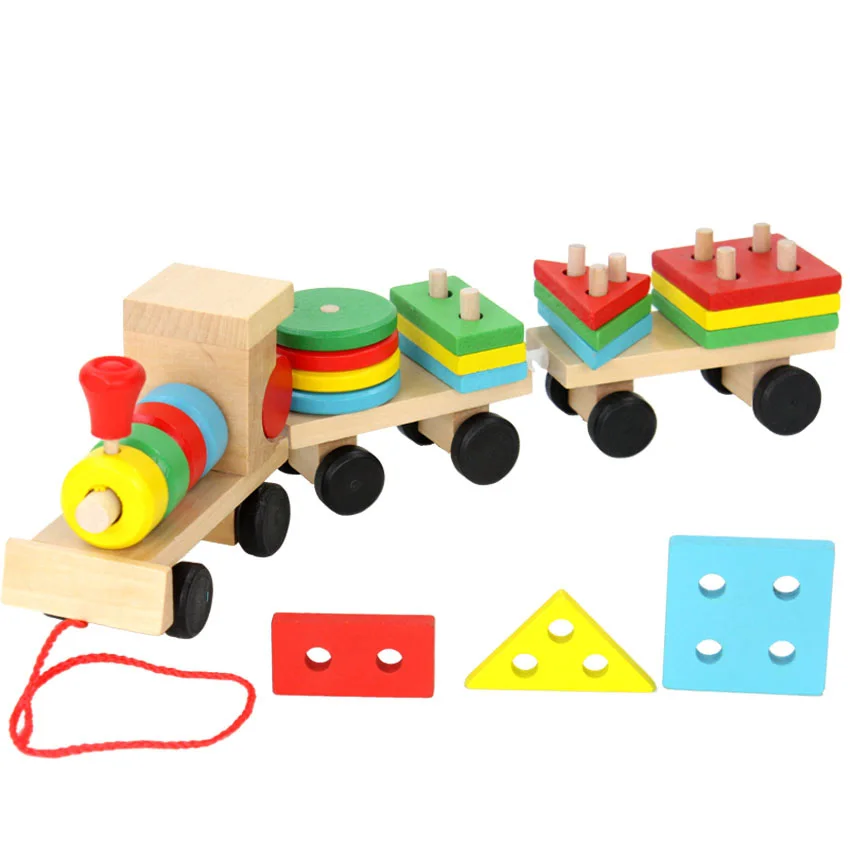 Новые детские игрушки маленький поезд деревянные гайки сочетание формы развивающие игрушки коробочки поезда модели Building Игрушечные