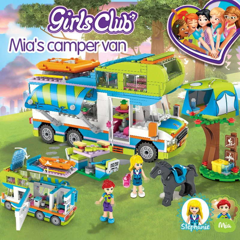 Girl Series Outing Camper Bus Car Girls Compatibie Legoings Building Blocks Toy Kit DIY Educational Christmas Birthday Gifts