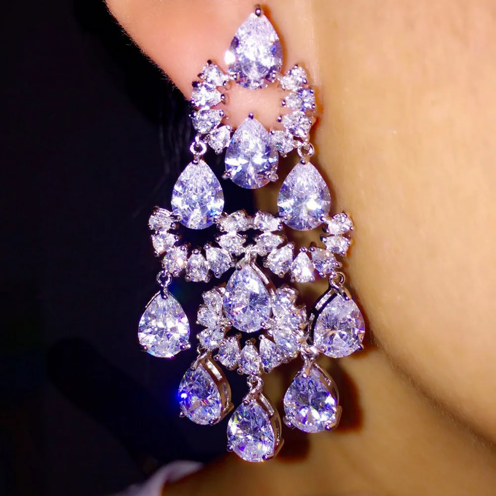 Серьги капельки L5.2 * w2.7см с медной базой AAA cz модные элегантные большие тяжёлый