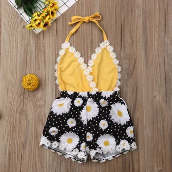 

2019 Summer Toddler Girls Jumpsuit Sleeveless Strap Lace Floral Backless Romper Baby Onesies Newborn Little Girls Rompers