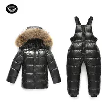 Boy Winter Duck Down Ski Suits For Russian Girl Down Jacket Coat + Jumpsuit Set 7 Color Thick Jumpsuit Coats White Duck Down