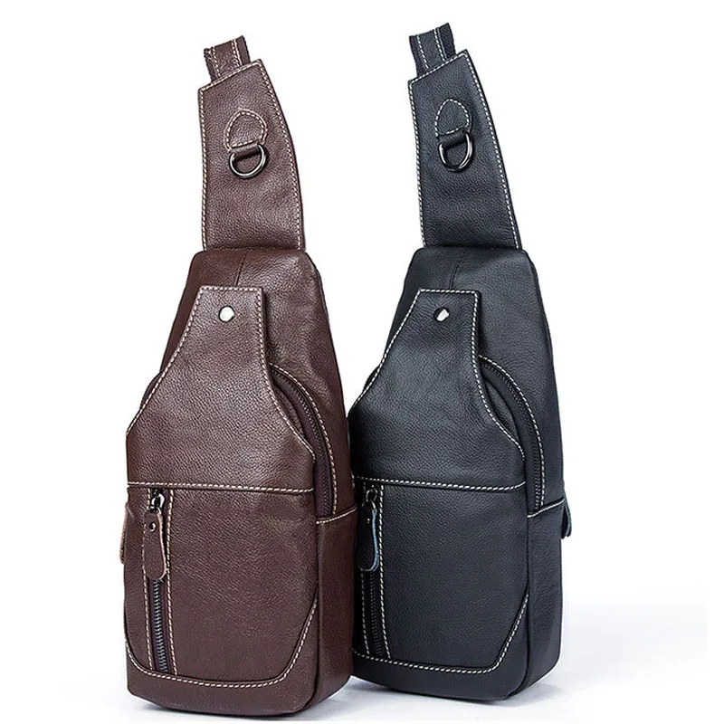 

High Quality Men Genuine Leather Cowhide Vintage Sling Chest Back Day Pack Travel Cross Body Messenger Shoulder Bag DropShipping