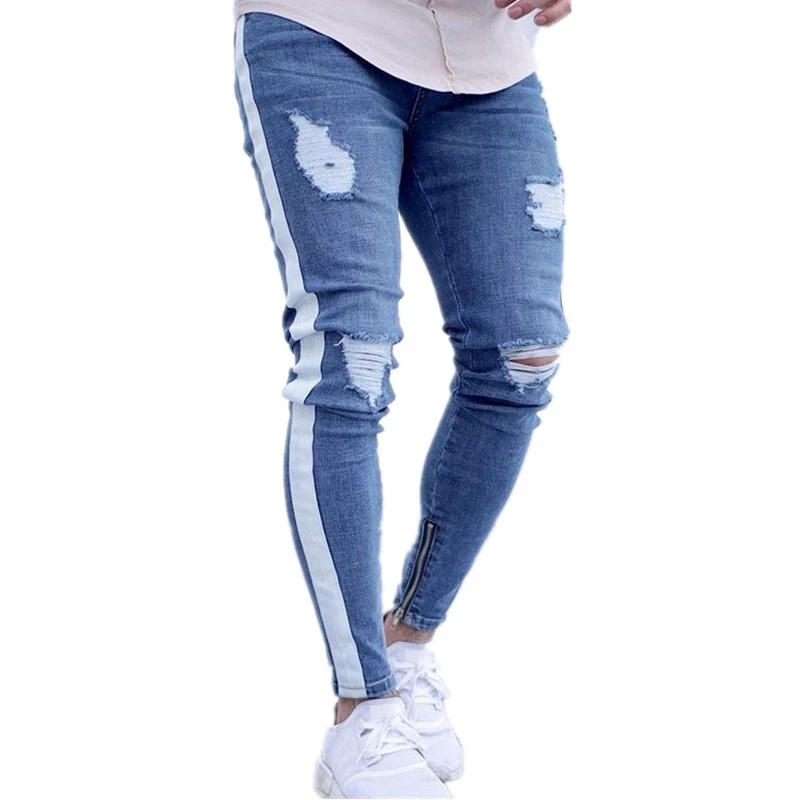 Skinny Jeans Men Sexy Ripped Hole Stretch Denim Trousers Male Autumn Straight Streetwear Pencil Hip hop Jeans Plus Size