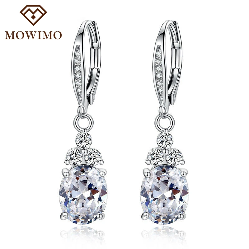 

MOWIMO Glitter White & Blue Drop Earring For Women 8mm Cubic Zirconia Alloy Earrings For Wedding Engagement Jewelry Gift ZBFE096