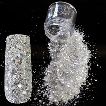 

Mix Size Clear White Shining Silver Nail Glitter Hexagonal Powder Sheet Body Makeup Craft Dust Nail Art DIY Glitters 253