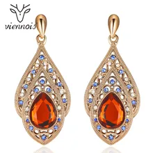 Viennois Coffee Gold Color Orange Crystal Drop Earrings for Women Vintage Dangle Earrings Blue Rhinestone Female Trendy Jewelry