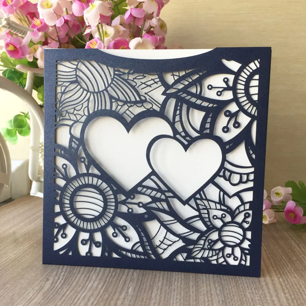 20pcs Lot Double Heart Hollow Laser Cut Lovely Wedding Invitation