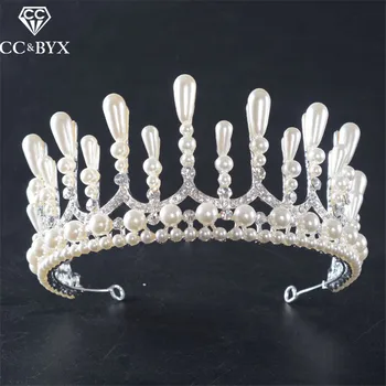 

CC Tiaras And Crowns Hairbands CZ Romantic Pearl Engagement Wedding Hair Accessories For Bride Party Jewelry Rhinestone HG371