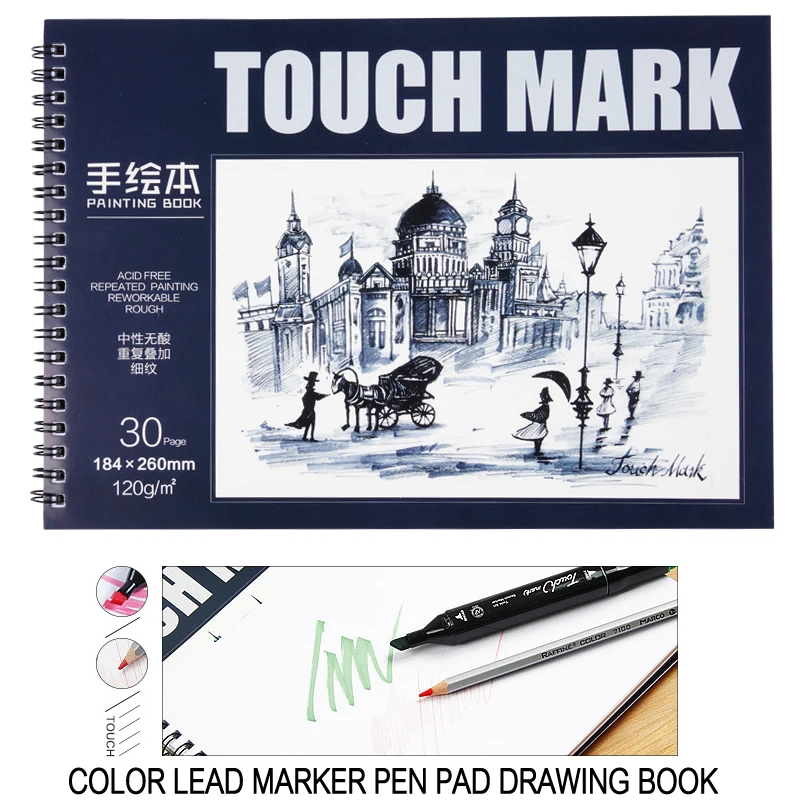 

Hardcover 120gsm 16K B5 32 Sheets Spiral Marker Pad Student Color Lead Notebook Set for Sketch Drawing School Supplies