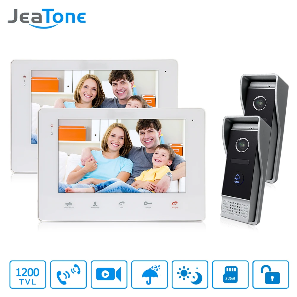 JeaTone 7 дюймовый HD видеодомофон дверной звонок сенсорная панель монитор 2v2