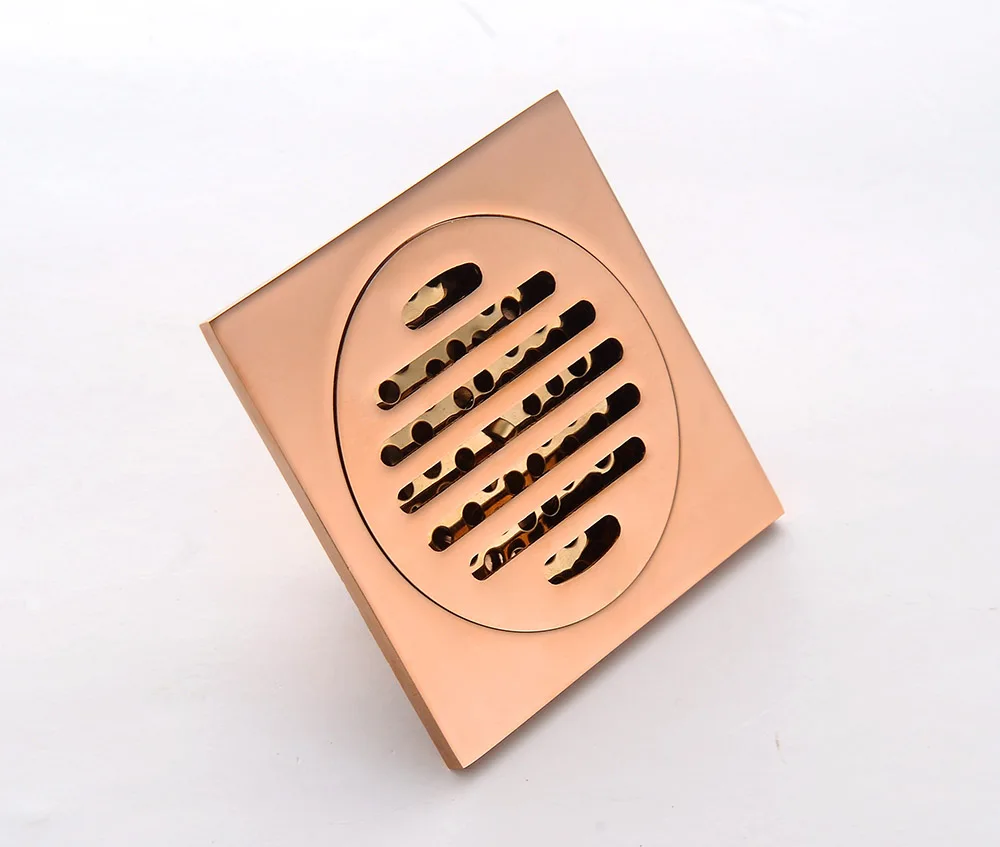 

Square Shape Bathroom Shower Drain, Washer Floor Drain, Odor Resistant Balcony Drain, 100% Brass, Rose Gold Color