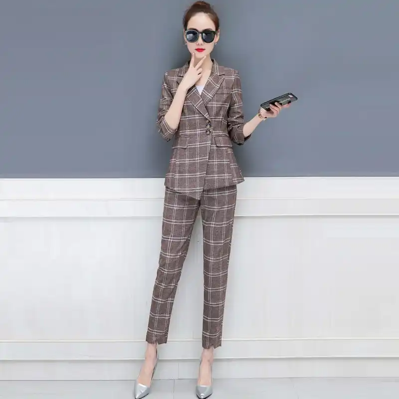 ladies plaid pant suits