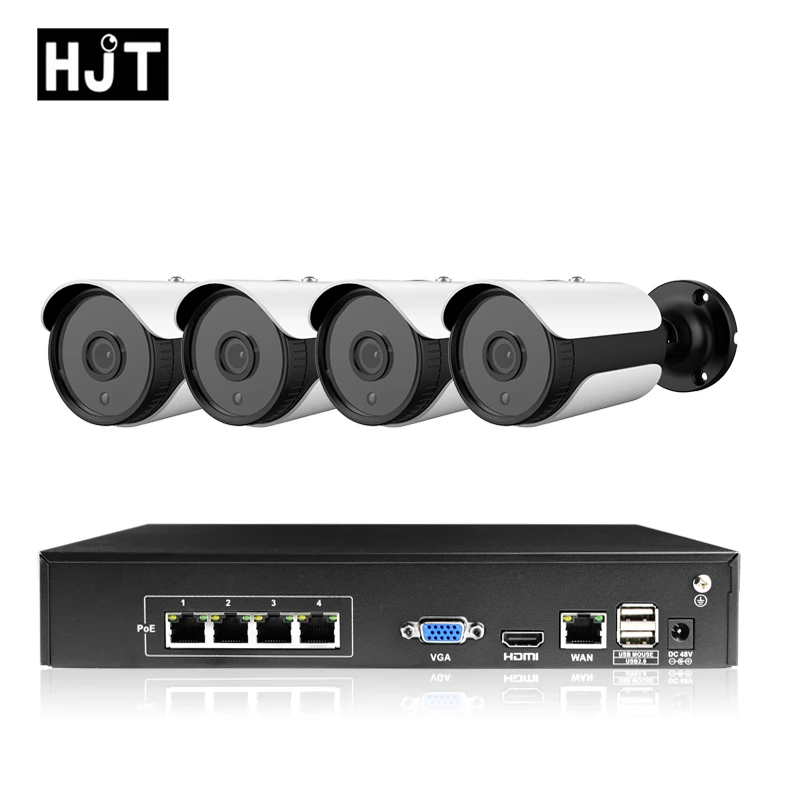 

HJT 4CH NVR CCTV System 48V POE 4CH 5.0MP IP Camera Kit IR Night Vision Network P2P Onvif Private Protocol UC H.265