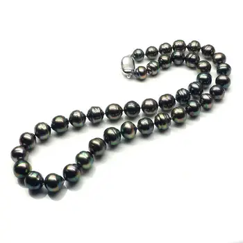 

Peacock Green Genuine Tahitian Sea Cultured Pearl Necklace 925 Sterling Silver GGG