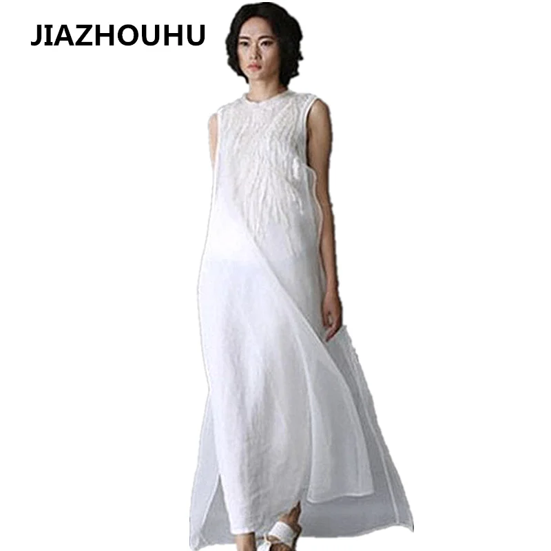 Plus Size Linen Solid Summer Dress Long White Dresses For Women Evening