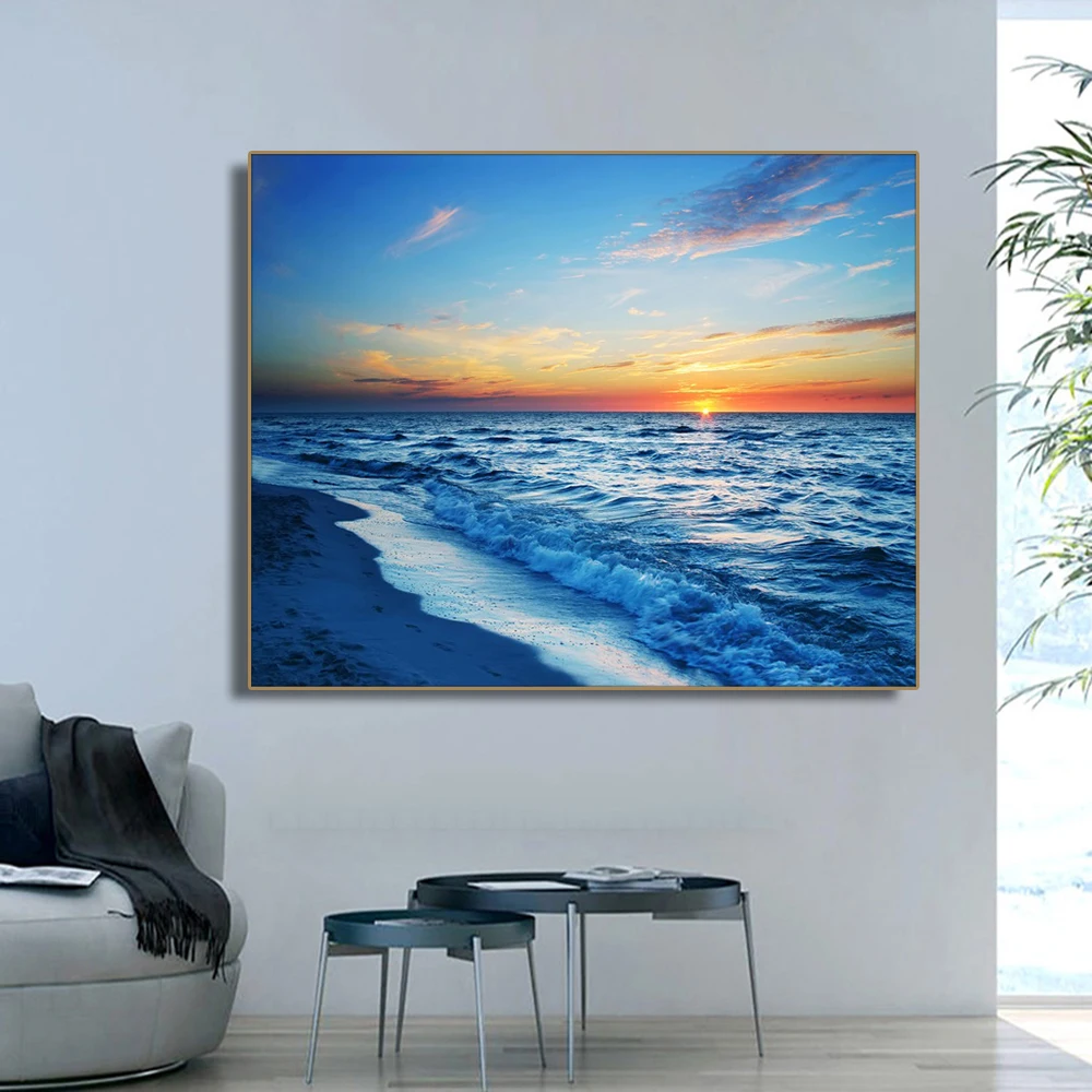 Zonsondergang op Zee Zeegezicht Beach Wall Art Poster en Print Canvas
