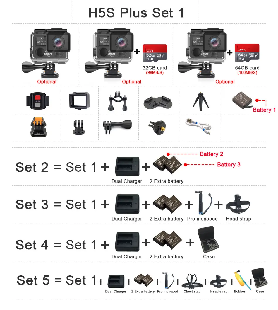  EKEN H5S Plus Action Camera HD 4K 30FPS with Ambarella A12 chip inside 30m waterproof 2.0' touch Sc