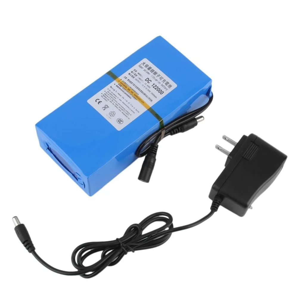 

20000mAh 10.8V-12.6V DC Lithium-ion Polymer Rechargeable Battery With Working Indicator +AC Power Charger US Plug Blue