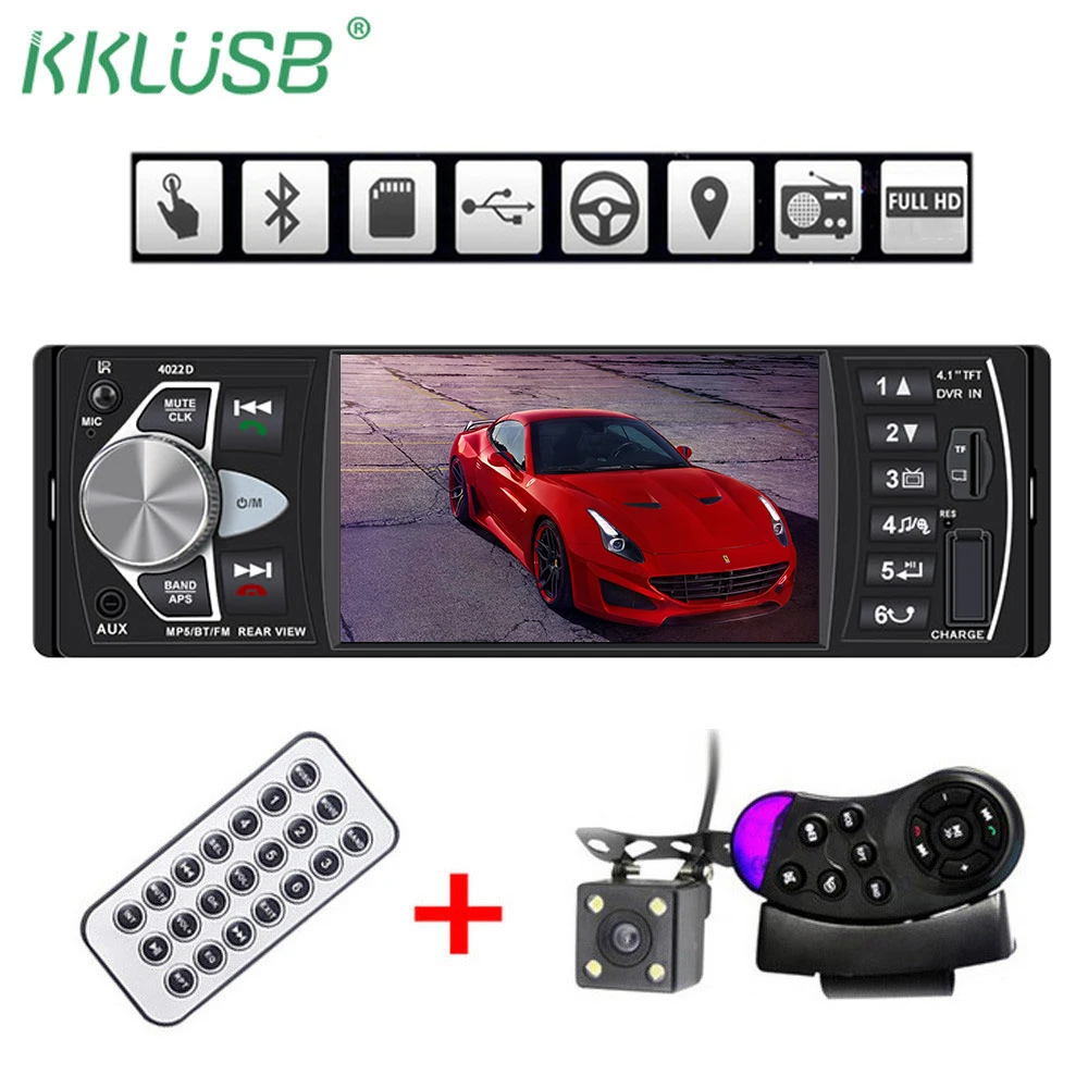 

Car Radio Auto Audio Stereo 4.1 inch 1 Din FM Bluetooth 12v Support Rear View Camera USB FM MP4 MP5 USB SD TF autoradio 4022D