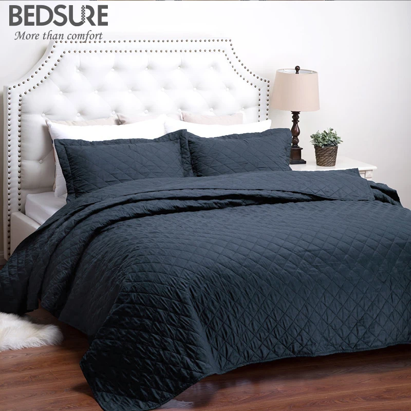Bedsure Navy Diamond Pattern Bedclothes Dominique Solid Quilted Bed Set