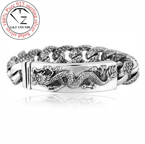  G&Z link dragon pattern 100% pure 925 sterling silver bracelet men jewelry S925 thai silver bracelets NCB056 