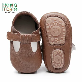 

2019 genuine Leather hard rubber sole T-bar style Baby Moccasins Shoes Baby Shoes Newborn first walker Infant Shoes