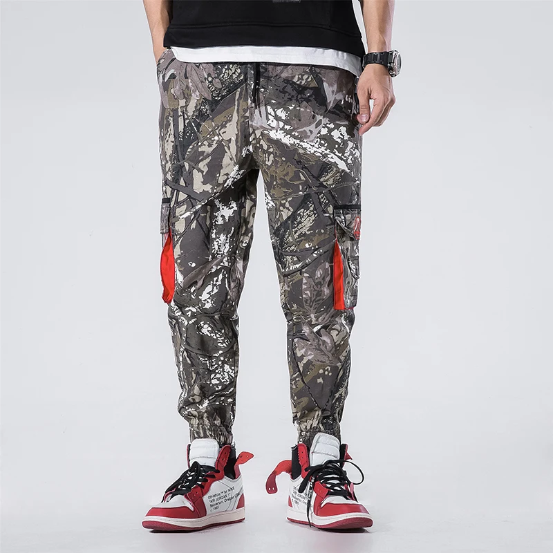 Hip Hop Camouflage Pants Japanese Street Men Draw String Elastic Waist Hip Hop Pants Male