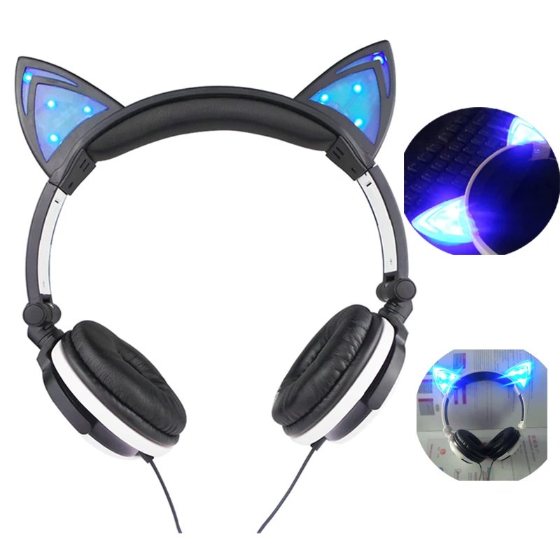 OLLIVAN Cartoon Cute Cat Headphones Gaming Headphones Cat Ear Luminous Earphone Foldable Flashing Glowing Headset with LED light OLLIVAN Cartoon Cute Cat Headphones Gaming Headphones Cat Ear Luminous Earphone Foldable Flashing Glowing Headset with LED light