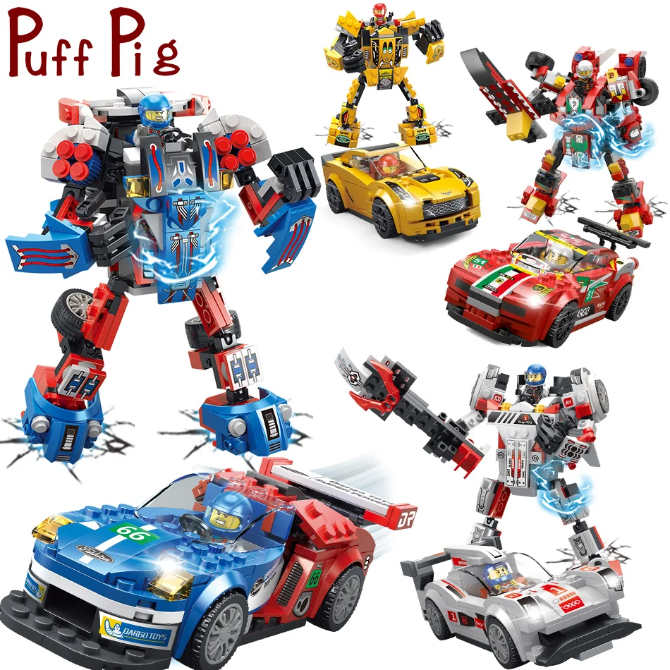 

4Sets Technic Transformation Robot Car Super Racers Speed legorreta Champions Building Blocks City Figures Kids Toys Children