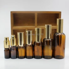 5 мл, 10 мл, 15 мл, 20 мл, 30 мл, 50 мл, 100 мл пустой Стекло Лосьон бутылка с золотой крышкой Amber насос бутылка для эмульсия эфирные масла