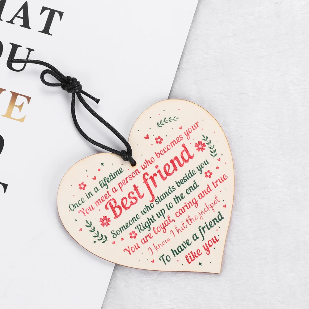 

1PC New Best Friend Birthday Gifts Thank You Wooden Hanging Heart Friendship Plaque Sign Crafts Home Decor DIY Crafts