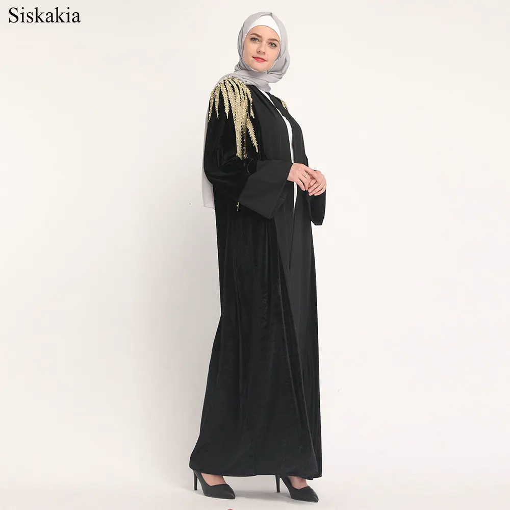 Siskakia Fashion Applique Embroidery Robe Abaya For Women Turkish Dubai High Waist Beading Design Slim Sashes Ladies Abaya Eid (1)