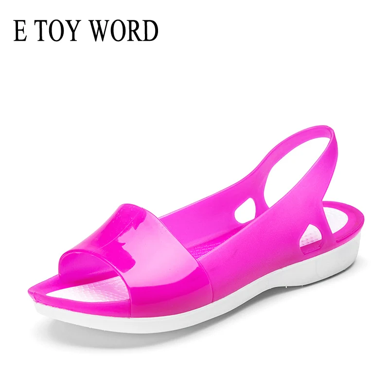 E TOY WORD Jelly shoes colorful candy 2019 New Summer Shoes Peep Toe casual flat sandals rainbow croc Women's Sandals