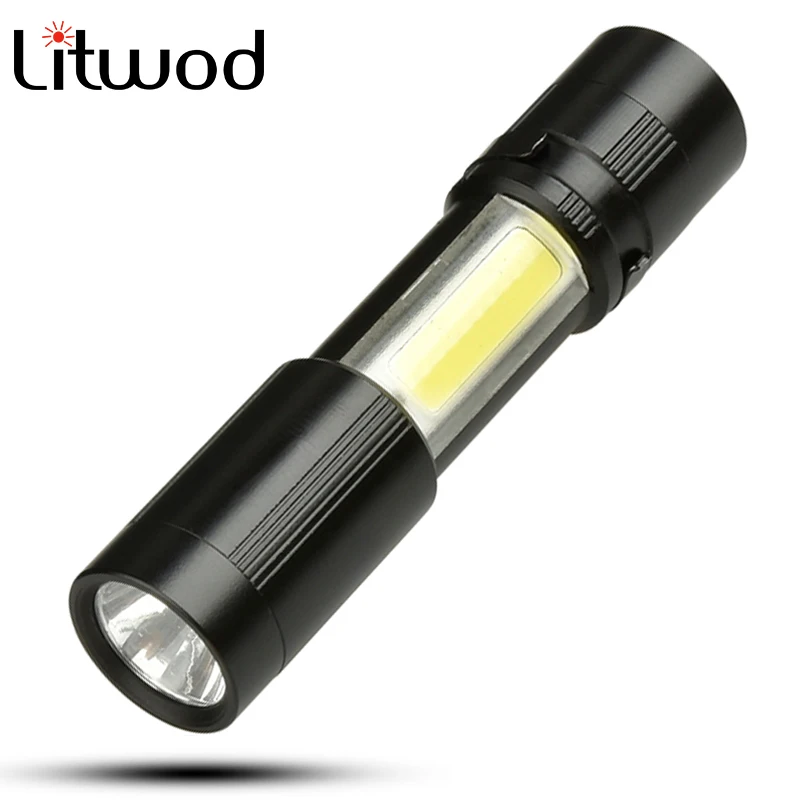 

Litwod Z35 1510 LED MINI Flashlight XP-E Q5 COB Zoomable Waterproof Aluminum 4 Modes Torch use AAA Battery For Camping working