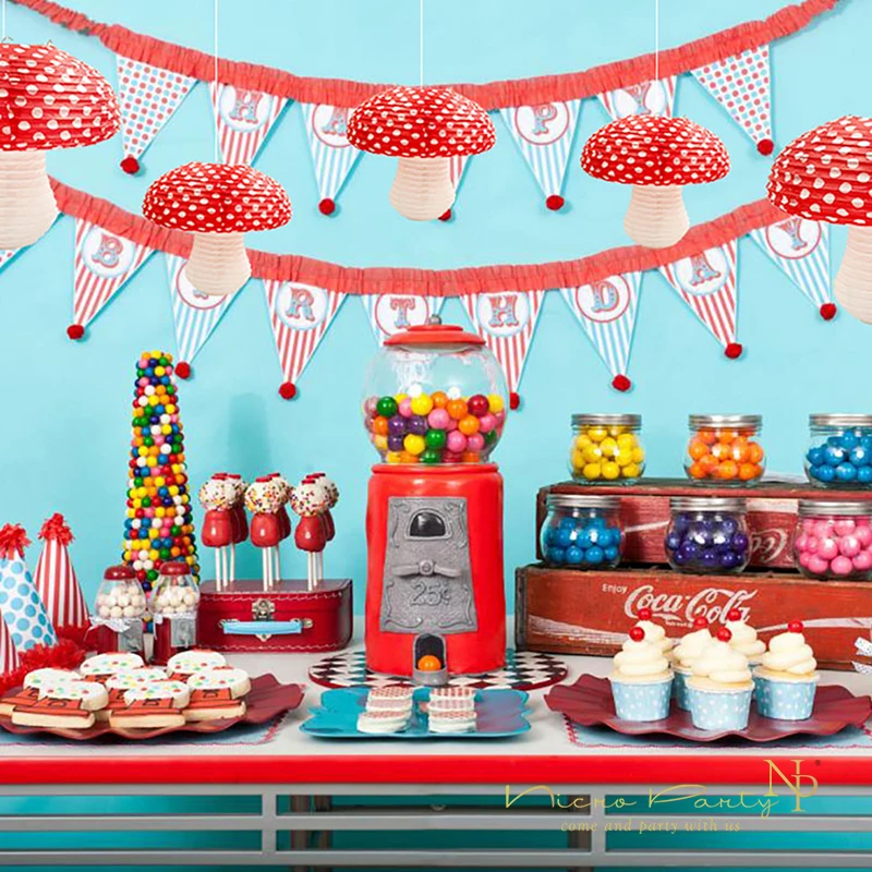Nicro 3D бумажные Висячие фонарики в виде грибов, в горошек, красные и белые, для девочек и мальчиков, для вечеринки на день рождения, для ребенка, для первого дня рождения, размеры: S/M# LS03
