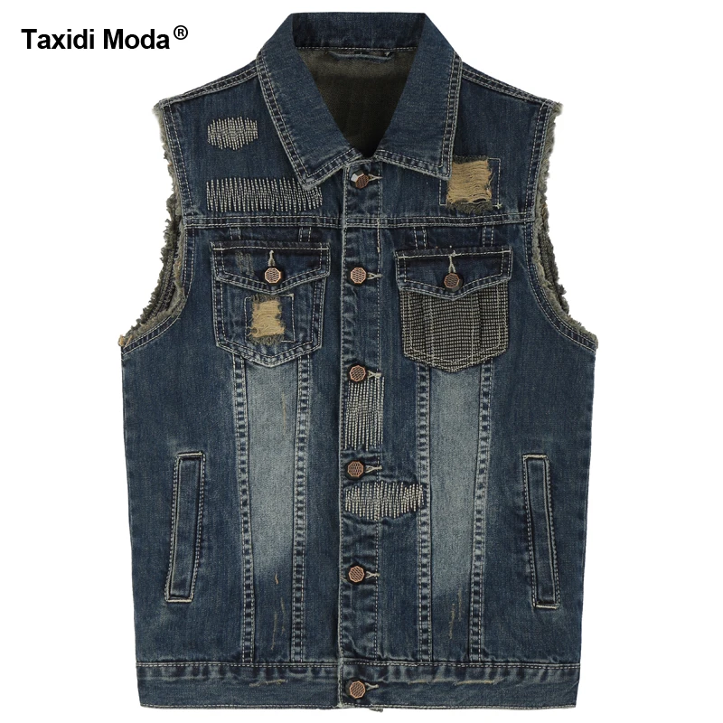 Big Sale New Spring Mens Denim Vests 100 Cotton Blue Color With Pockets For Man