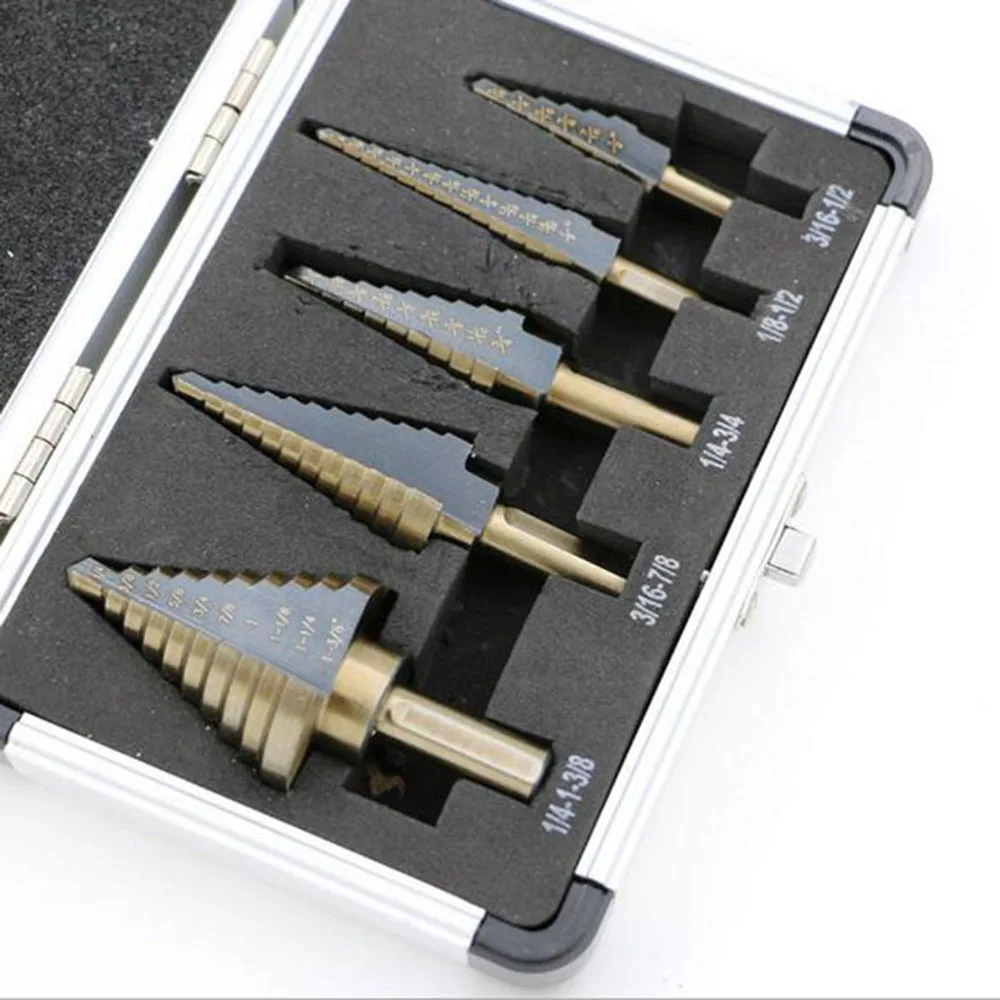 5pcs step cone drill set of drill bits for metal toolbox Hole Cutters power cones HSS high speed stell multiple ferramentas (4)