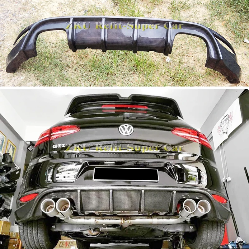 

Carbon Fiber Dual Exhaust With Four Outlets Rear Bumper Diffuser for Volkswagen GOLF 7 Standard And G-TI 2013- 2017