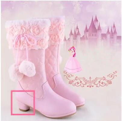 Зимние теплые сапоги для девочек принцесса кружево, цветок, роза, помпон сапоги красивые детские клиновидные кожаные зимние сапоги детская обувь 17N1120 - Цвет: as shown