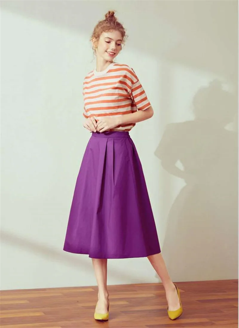 Новые весенние летние женские одноцветные элегантные миди-юбки с высокой талией офисные женские хлопковые юбки размера плюс M-7XL цвета хаки и черного цвета