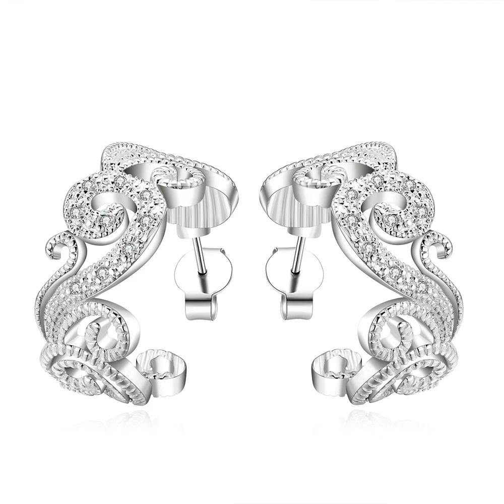 

trendy 925 sterling silver fashion jewelry loverly nice flower with crystal half round earring hoop for women promotion